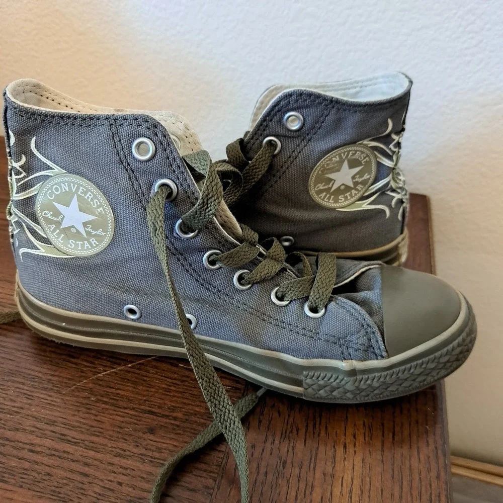 Converse Chuck Taylor All Star High Top Gray Olive Tribal Kids Sneakers 3Z224 2Y